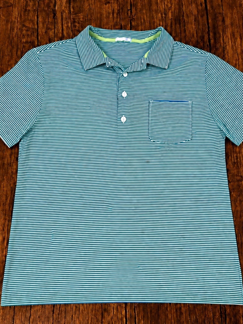J. McLaughlin Short Sleeve Polo Shirt Blue And Teal Men Size XL Golf Polo Stripe